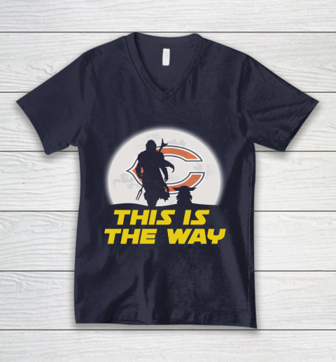 Chicago Bears NFL Football Star Wars Yoda And Mandalorian This Is The Way V-Neck T-Shirt 2