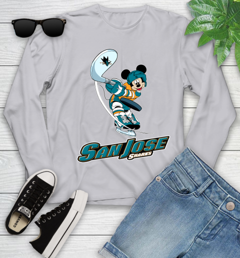 NHL Hockey San Jose Sharks Cheerful Mickey Mouse Shirt Youth Long Sleeve 5