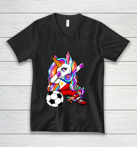 Dabbing Unicorn The Philippines Soccer Fans Jersey Football V-Neck T-Shirt