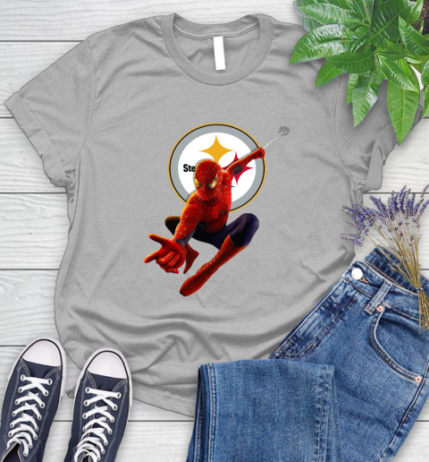 NFL Spider Man Avengers Endgame Football Pittsburgh Steelers Women's T-Shirt 5