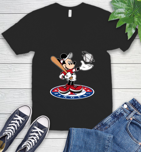 MLB Baseball Texas Rangers Cheerful Mickey Disney Shirt V-Neck T-Shirt