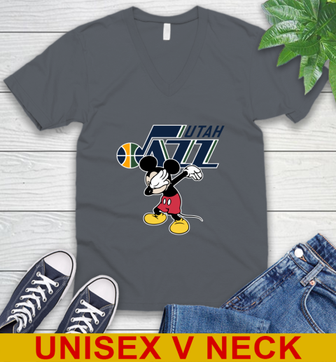 Utah Jazz NBA Basketball Dabbing Mickey Disney Sports V-Neck T-Shirt 5