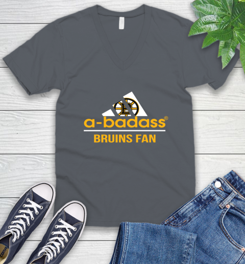NHL A Badass Boston Bruins Fan Adidas Hockey Sports V-Neck T-Shirt 4