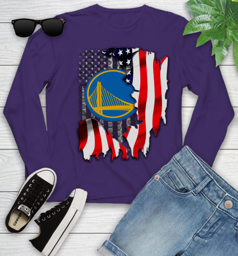 Golden State Warriors NBA Basketball American Flag Youth Long Sleeve 4