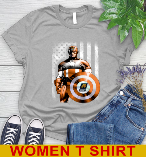 Phoenix Suns NBA Basketball Captain America Marvel Avengers American Flag Shirt Women's T-Shirt 5
