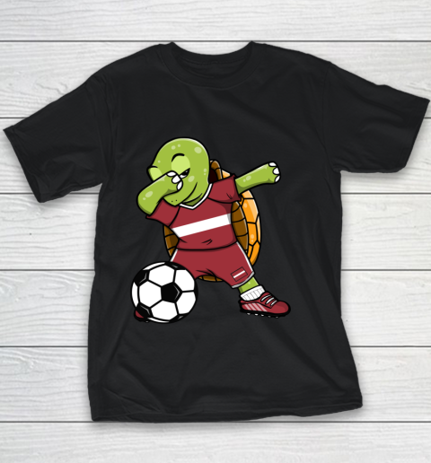 Dabbing Turtle Latvia Soccer Fans Jersey Latvian Football Youth T-Shirt