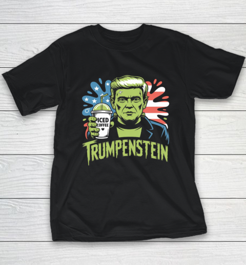 Trumpenstein Funny Iced Coffee Drink Halloween 4th of July USA Flag Youth T-Shirt