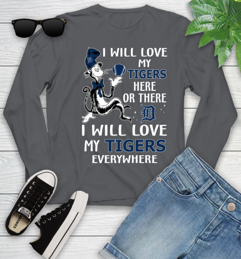 MLB Baseball Detroit Tigers I Will Love My Tigers Everywhere Dr Seuss Shirt Youth Long Sleeve 8