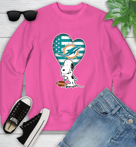 Miami Dolphins NFL Football The Peanuts Movie Adorable Snoopy Youth Sweatshirt 7