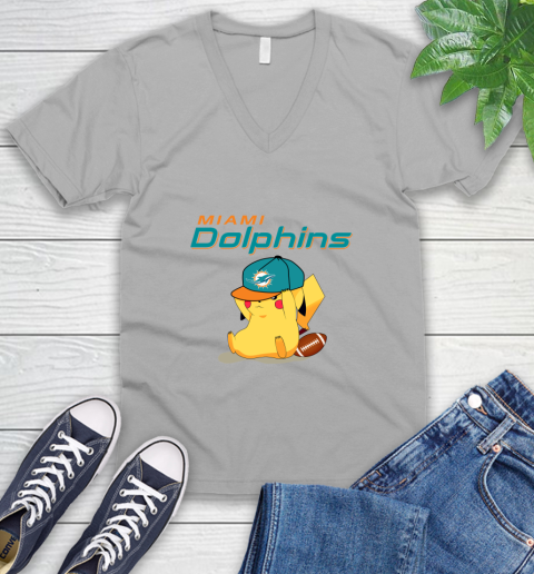NFL Pikachu Football Sports Miami Dolphins V-Neck T-Shirt 4