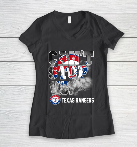 MLB Texas Rangers Baseball Can't Stop Vs Rangers Women's V-Neck T-Shirt 6