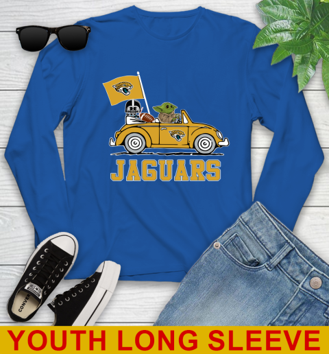 NFL Football Jacksonville Jaguars Darth Vader Baby Yoda Driving Star Wars Shirt Youth Long Sleeve 10