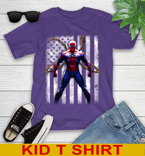 NBA Basketball Charlotte Hornets Spider Man Avengers Marvel American Flag Shirt Youth T-Shirt - Image 4
