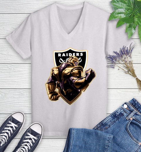 NFL Thanos Avengers Endgame Football Sports Oakland Raiders Women's V-Neck T-Shirt