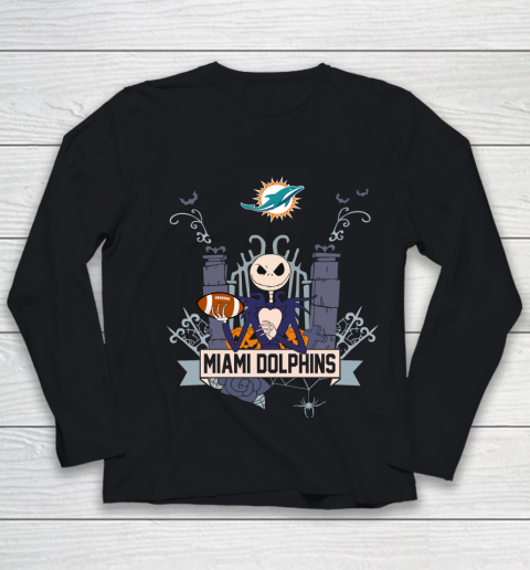NFL Miami Dolphins Football Jack Skellington Halloween Youth Long Sleeve