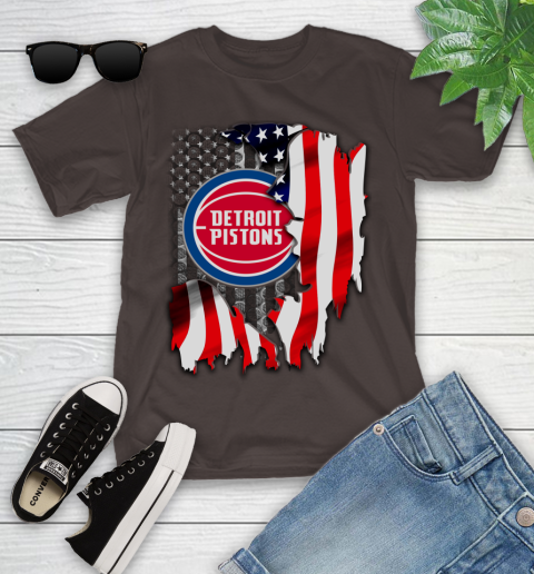 Detroit Pistons NBA Basketball American Flag Youth T-Shirt 7