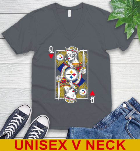 NFL Football Pittsburgh Steelers The Queen Of Hearts Card Shirt V-Neck T-Shirt 4
