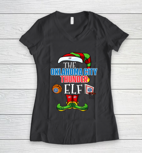Oklahoma City Thunder Christmas ELF Funny NBA Women's V-Neck T-Shirt 6