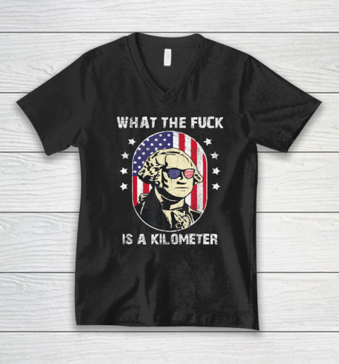 WTF What The Fuck Is A Kilometer George Washington V-Neck T-Shirt