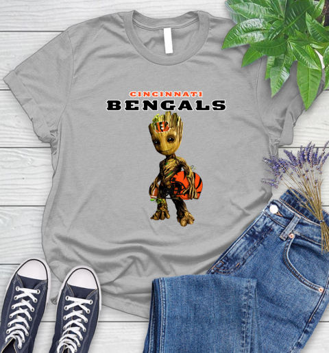 Cincinnati Bengals NFL Football Groot Marvel Guardians Of The Galaxy Women's T-Shirt 5
