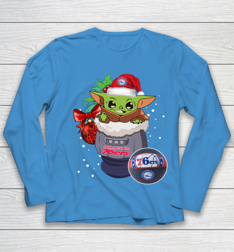 Philadelphia 76ers Christmas Baby Yoda Star Wars Funny Happy NBA Youth Long Sleeve 7