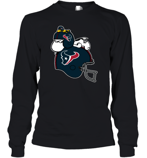 Snoopy And Woodstock Resting On Houston Texans Helmet Youth Long Sleeve
