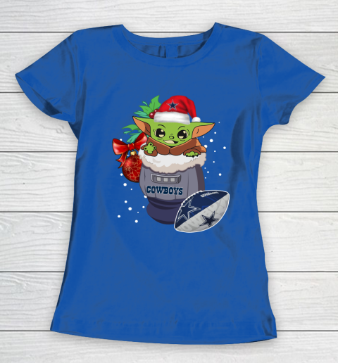 Dallas Cowboys Christmas Baby Yoda Star Wars Funny Happy NFL Women's T-Shirt 9