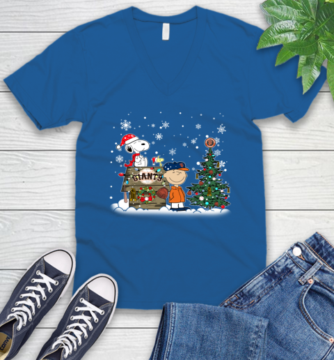 MLB San Francisco Giants Snoopy Charlie Brown Christmas Baseball Commissioner's Trophy V-Neck T-Shirt 5