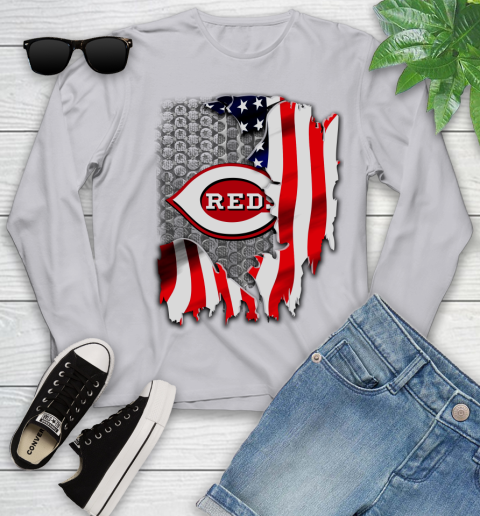 Cincinnati Reds MLB Baseball American Flag Youth Long Sleeve 5