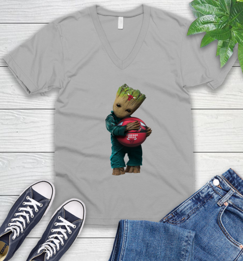 NBA Groot Guardians Of The Galaxy Basketball Sports Chicago Bulls V-Neck T-Shirt 4