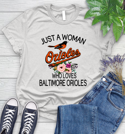 MLB Just A Woman Who Loves Baltimore Orioles Baseball Sports Women's T-Shirt