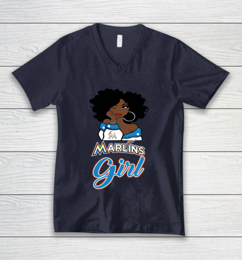 Miami Marlinss Girl MLB V-Neck T-Shirt 3