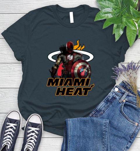 Miami Heat NBA Basketball Captain America Thor Spider Man Hawkeye Avengers Women's T-Shirt 8