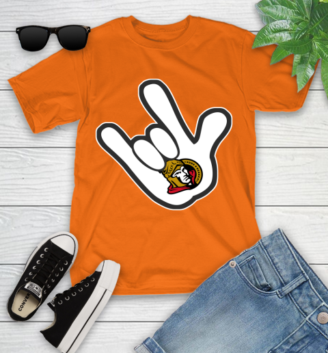 Ottawa Senators NHL Hockey Mickey Rock Hand Disney Youth T-Shirt 7
