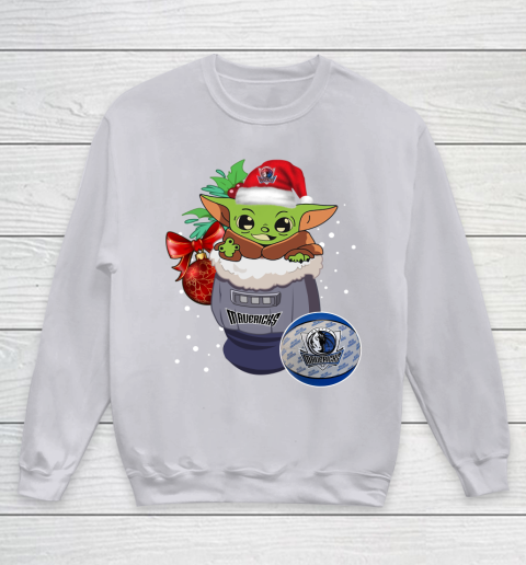 Dallas Mavericks Christmas Baby Yoda Star Wars Funny Happy NBA Youth Sweatshirt 4