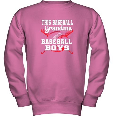 u7sx this baseball grandma loves her baseball boys youth sweatshirt 47 front safety pink