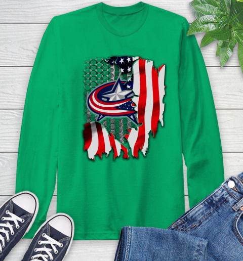 Columbus Blue Jackets NHL Hockey American Flag Long Sleeve T-Shirt 8