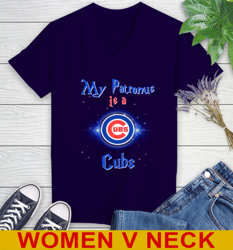 MLB Baseball Harry Potter My Patronus Is A Chicago Cubs Women's V-Neck T-Shirt 3