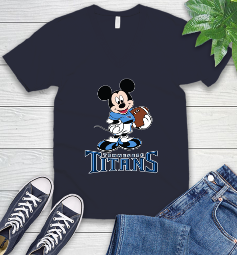 NFL Football Tennessee Titans Cheerful Mickey Mouse Shirt V-Neck T-Shirt 3