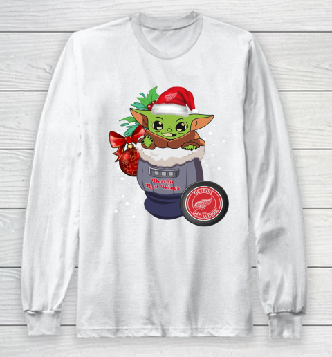 Detroit Red Wings Christmas Baby Yoda Star Wars Funny Happy NHL Long Sleeve T-Shirt 2
