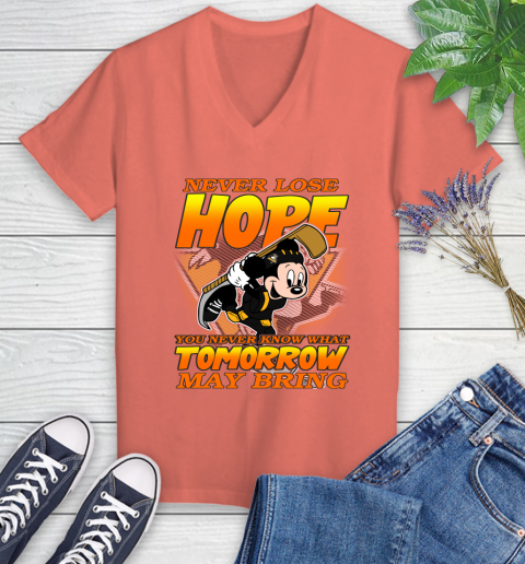 Pittsburgh Penguins NHL Hockey ootball Mickey Disney Never Lose Hope Women's V-Neck T-Shirt 6