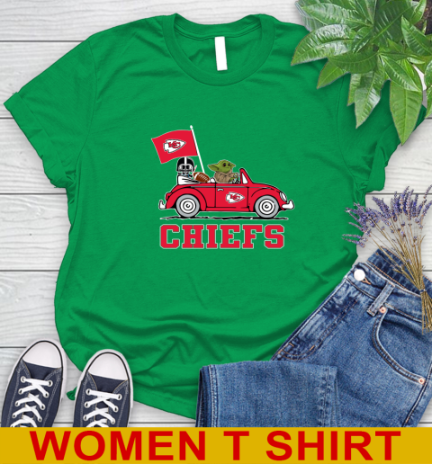 NFL Football Kansas City Chiefs Darth Vader Baby Yoda Driving Star Wars Shirt Women's T-Shirt 6