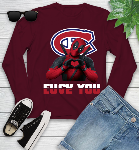 NHL Montreal Canadiens Deadpool Love You Fuck You Hockey Sports Youth Long Sleeve 6