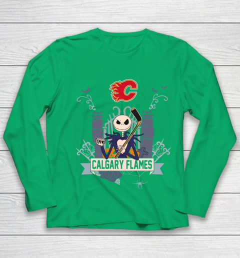NHL Calgary Flames Hockey Jack Skellington Halloween Youth Long Sleeve 4