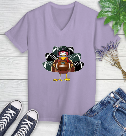 New York Jets Turkey Thanksgiving Day Women's V-Neck T-Shirt 14