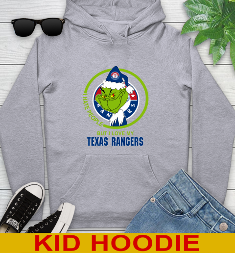 Texas Rangers MLB Christmas Grinch I Hate People But I Love My Favorite Baseball Team Youth Hoodie 6