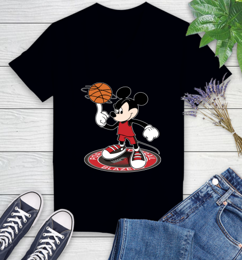 NBA Basketball Portland Trail Blazers Cheerful Mickey Disney Shirt Women's V-Neck T-Shirt