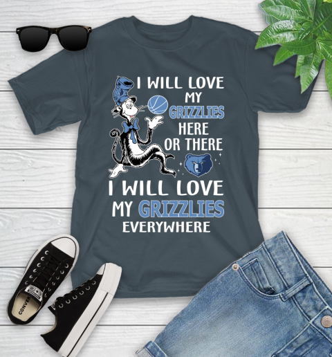 NBA Basketball Memphis Grizzlies I Will Love My Grizzlies Everywhere Dr Seuss Shirt Youth T-Shirt 9