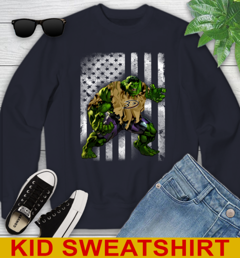 Anaheim Ducks Hulk Marvel Avengers NHL Hockey American Flag Youth Sweatshirt 2