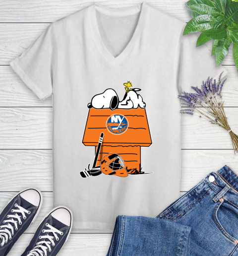 New York Islanders NHL Hockey Snoopy Woodstock The Peanuts Movie (1) Women's V-Neck T-Shirt